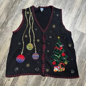 VTG 90s Christmas Sweater Vest Women’s 1X Holiday Editions Tree Presents